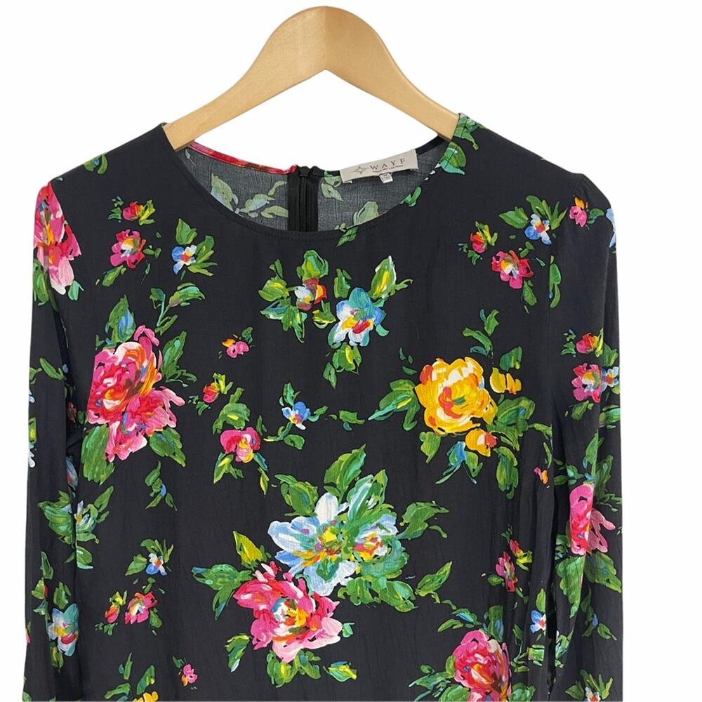 WAYF Dress SZ Medium Floral Hi Lo Shift Dress Long Sleeves Mini Garden Party - Picture 5 of 11